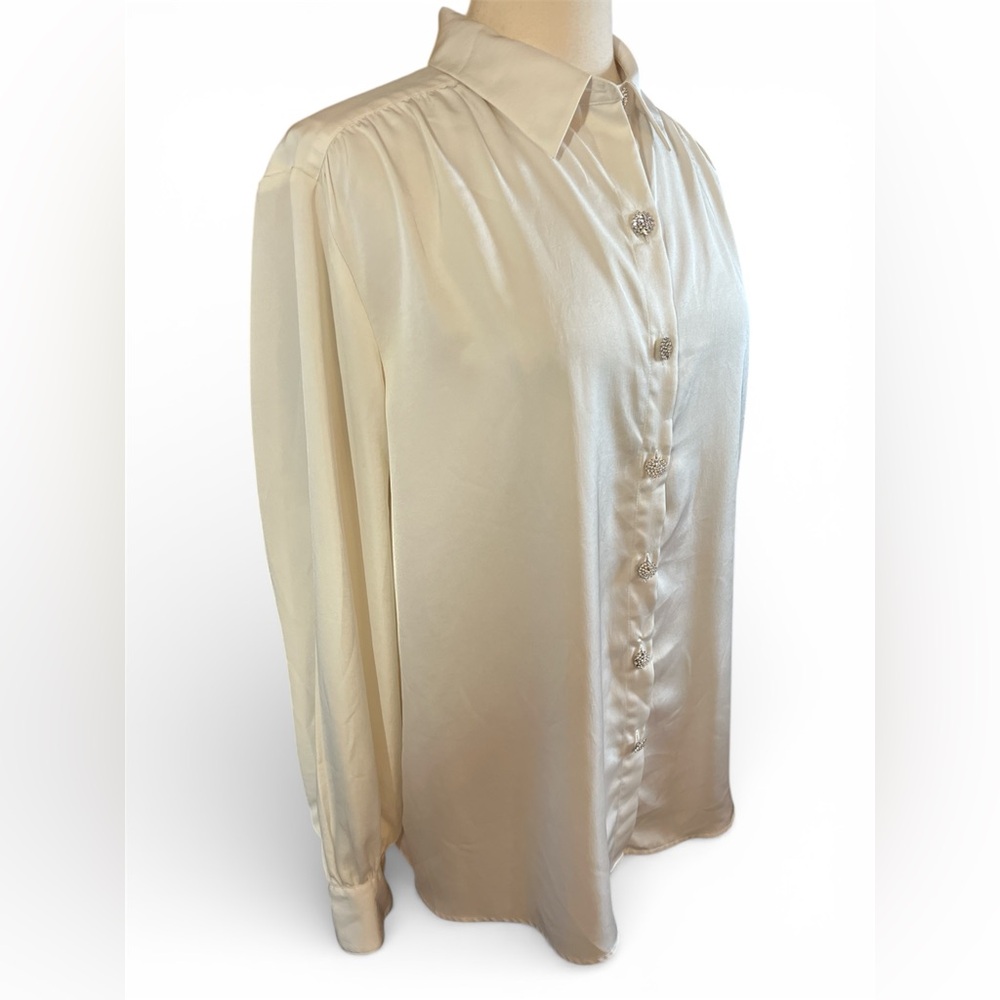 Express Cream Satin Look & Feel Button-Down Shirt w/Rhinestone buttons XL TL - Picture 3 of 13